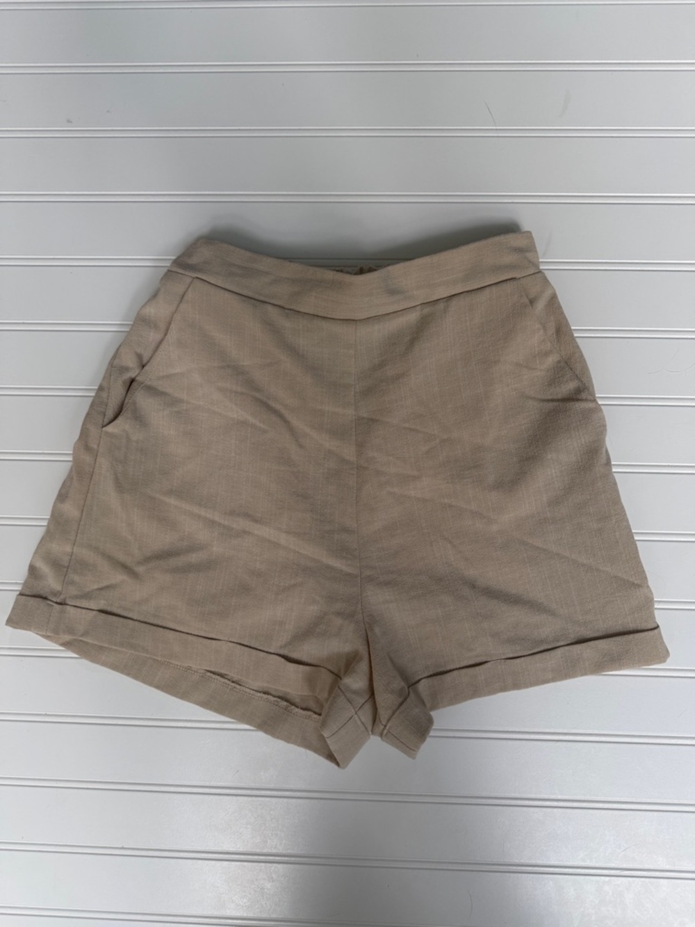 (056)Princess Polly Neutral Tan High-Waist Linen-Blend Shorts
